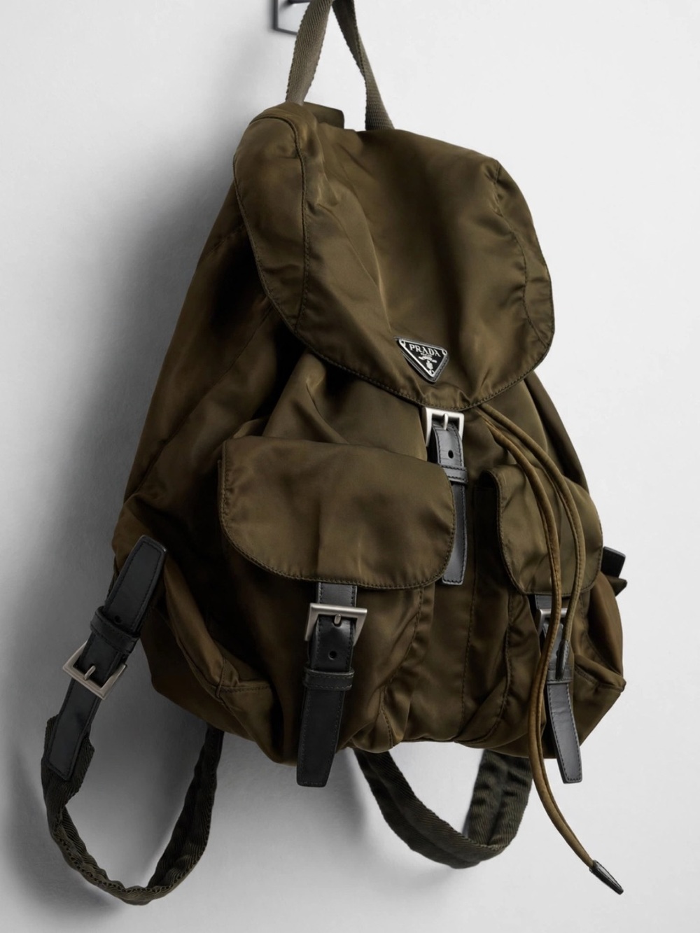 Prada Olive Nylon Drawstring Backpack
